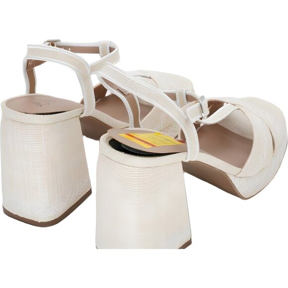 Wild Pair Harper Platform T-Strap Block Heel Sandals White Linen Women's US 9M - Picture 3 of 6